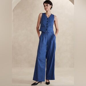 NWOT Banana Republic Factory Linen Blend Wide Leg Pleated Trouser